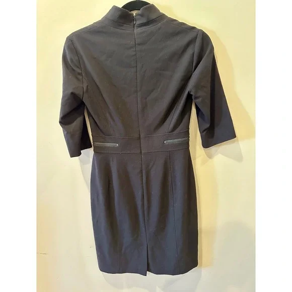 Tahari ASL Petite Sz 0 Classic Black LBD Sheath Dress Zipper Detail Bi-Stretch - Picture 4 of 6